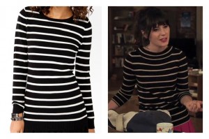 Zooey Deschanel in Black and White Sweater