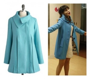 Zooey Deschanel in Blue Coat