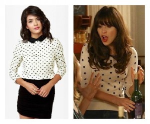 zooey deschanel polka dot sweater