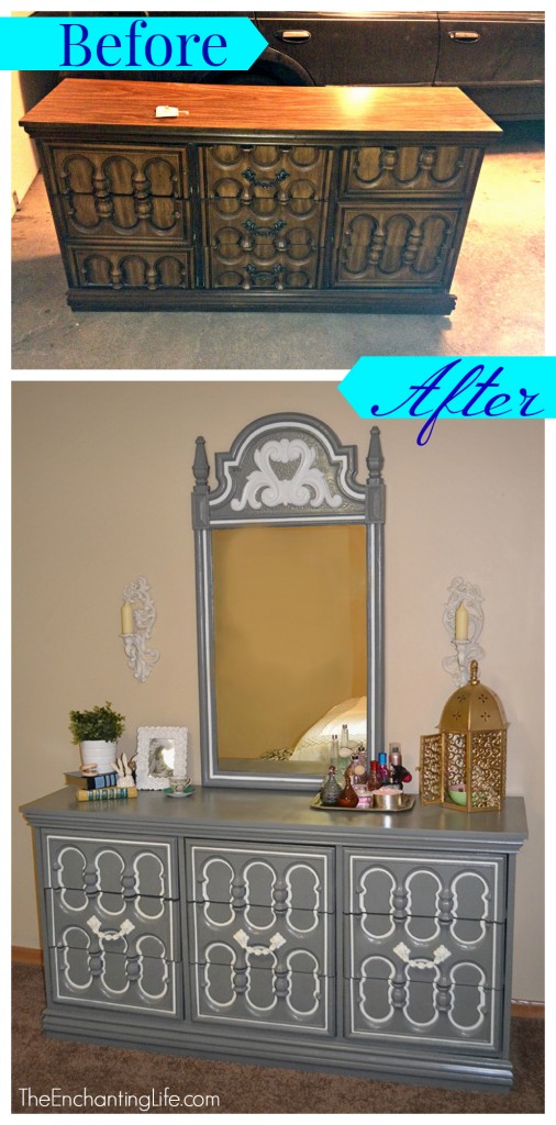 Before and After DIY Gray and White French Dresser 