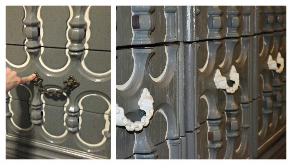 Before and After DIY Gray and White French Dresser Hardware