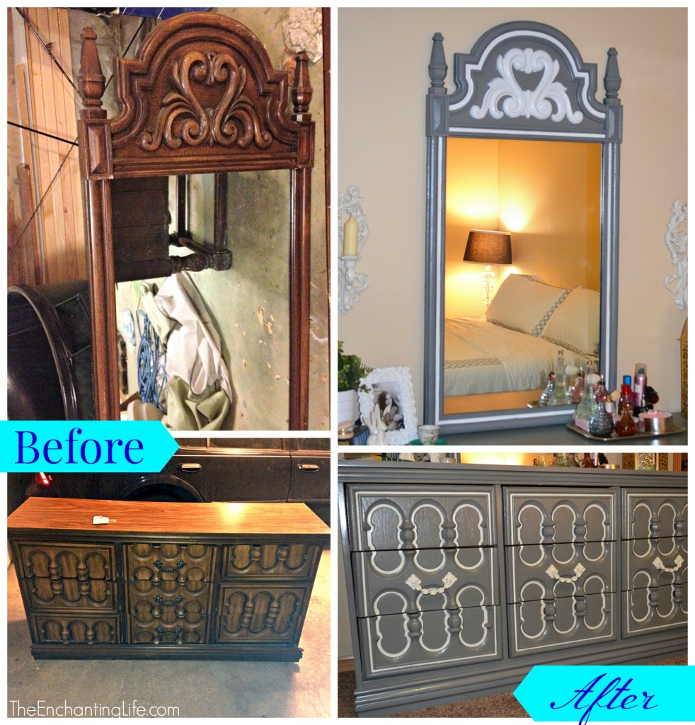 Before and After DIY Gray and White French Dresser 