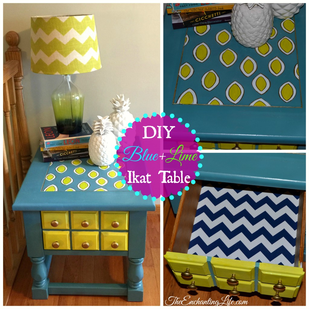 DIY Blue and Lime Ikat Table