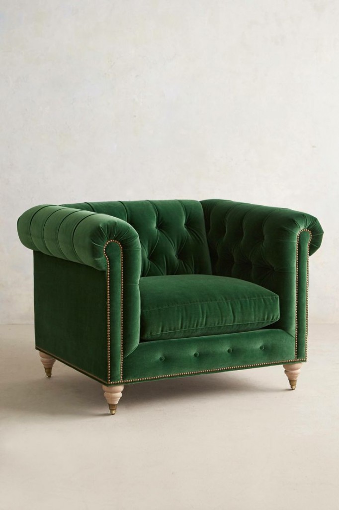 Emerald Green Chesterfield chair from Anthropologie